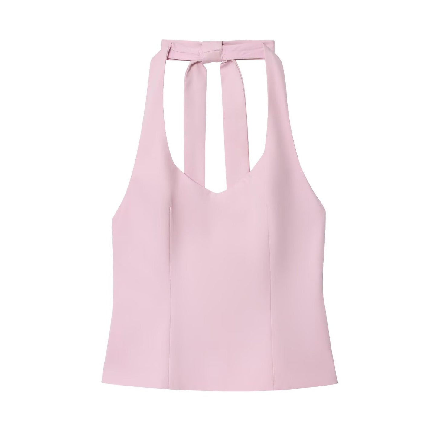 Women's new fashion back bow decoration tight hanging neck top
