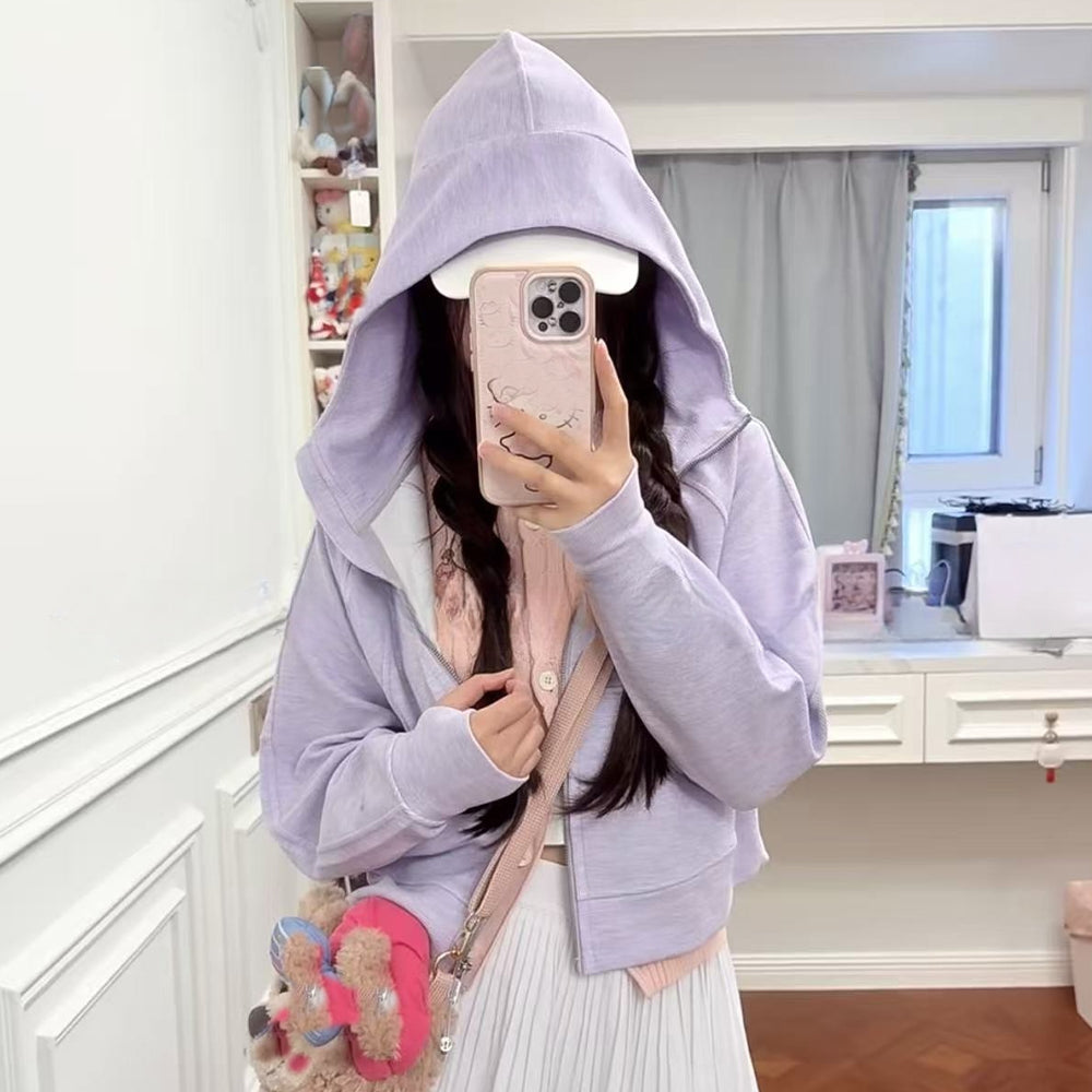 LU women's new hooded sweater full zipper loose coat