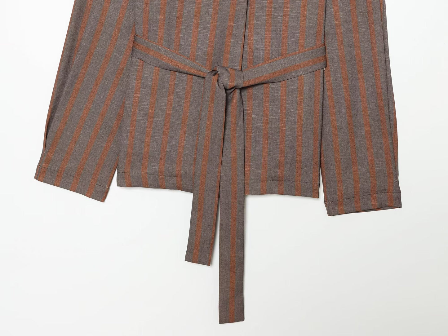 suit Women's 2 pieces with Belt linen blend striped Blazer Coat+Pants