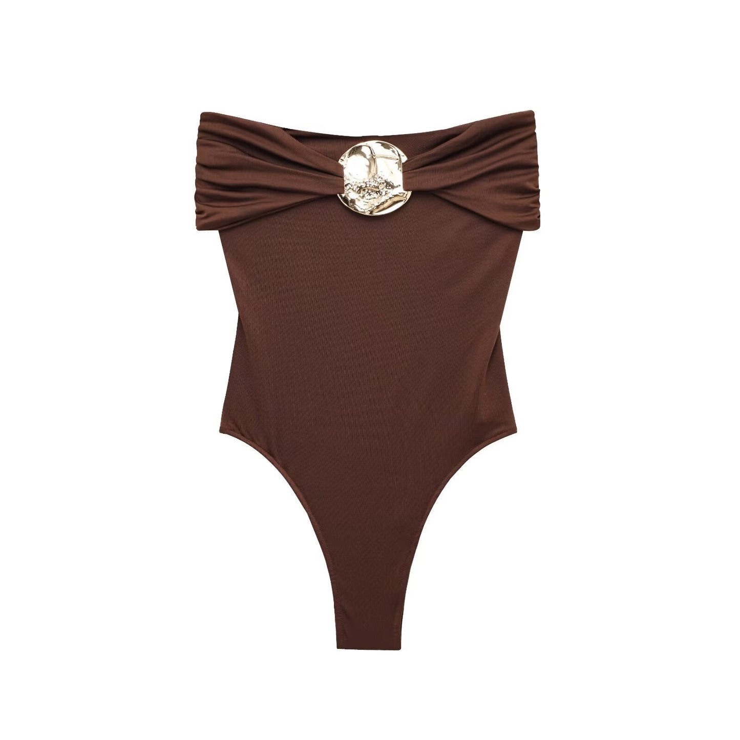 Ladies' new fashion pleated decoration tight strapless swimsuit retro sleeveless backless women's swimsuit
