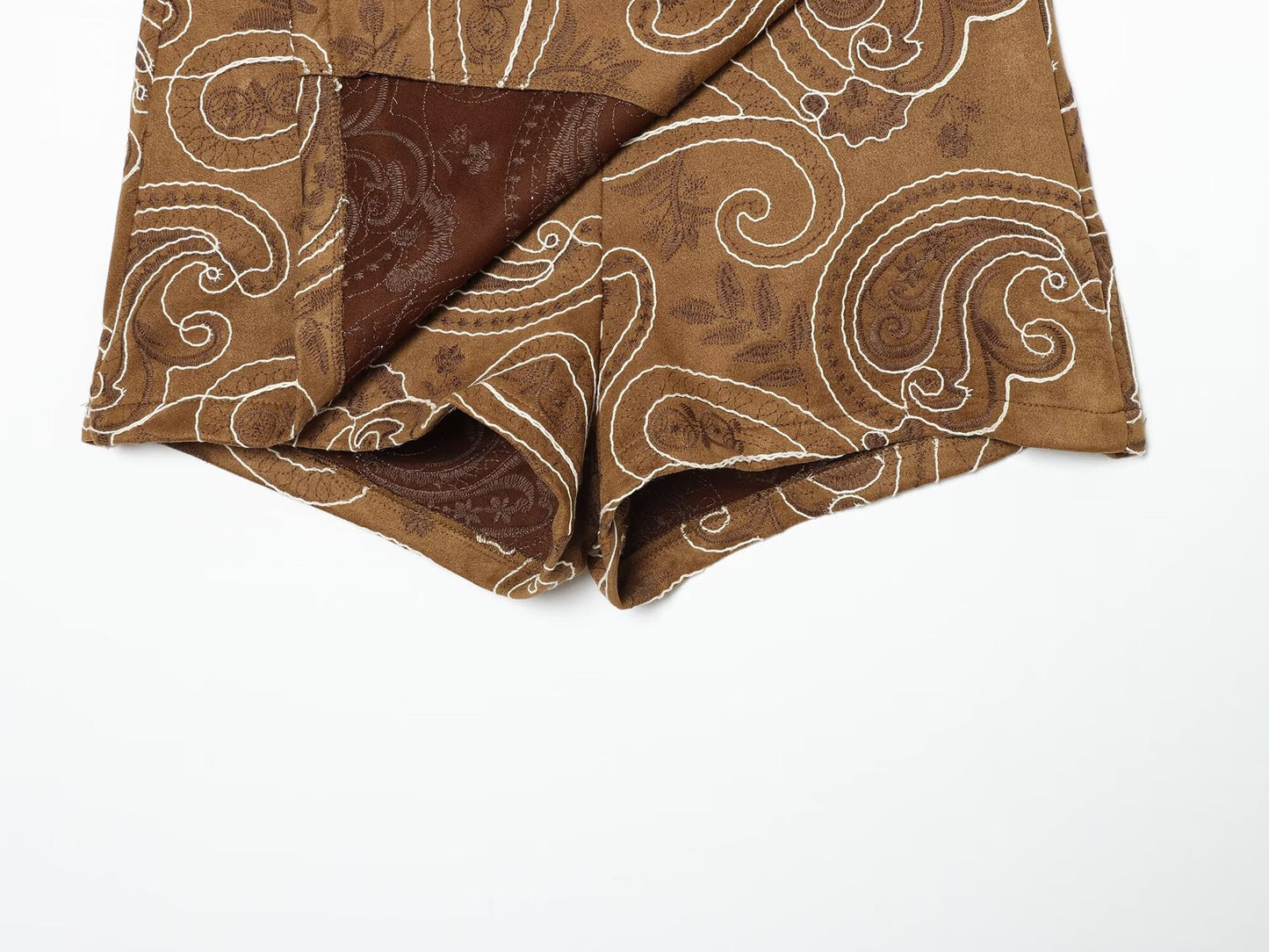 Women's imitates suede texture embroidery culottes