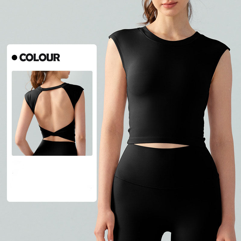 2026 women's new fixed chest pad sexy backless short sports T-shirt