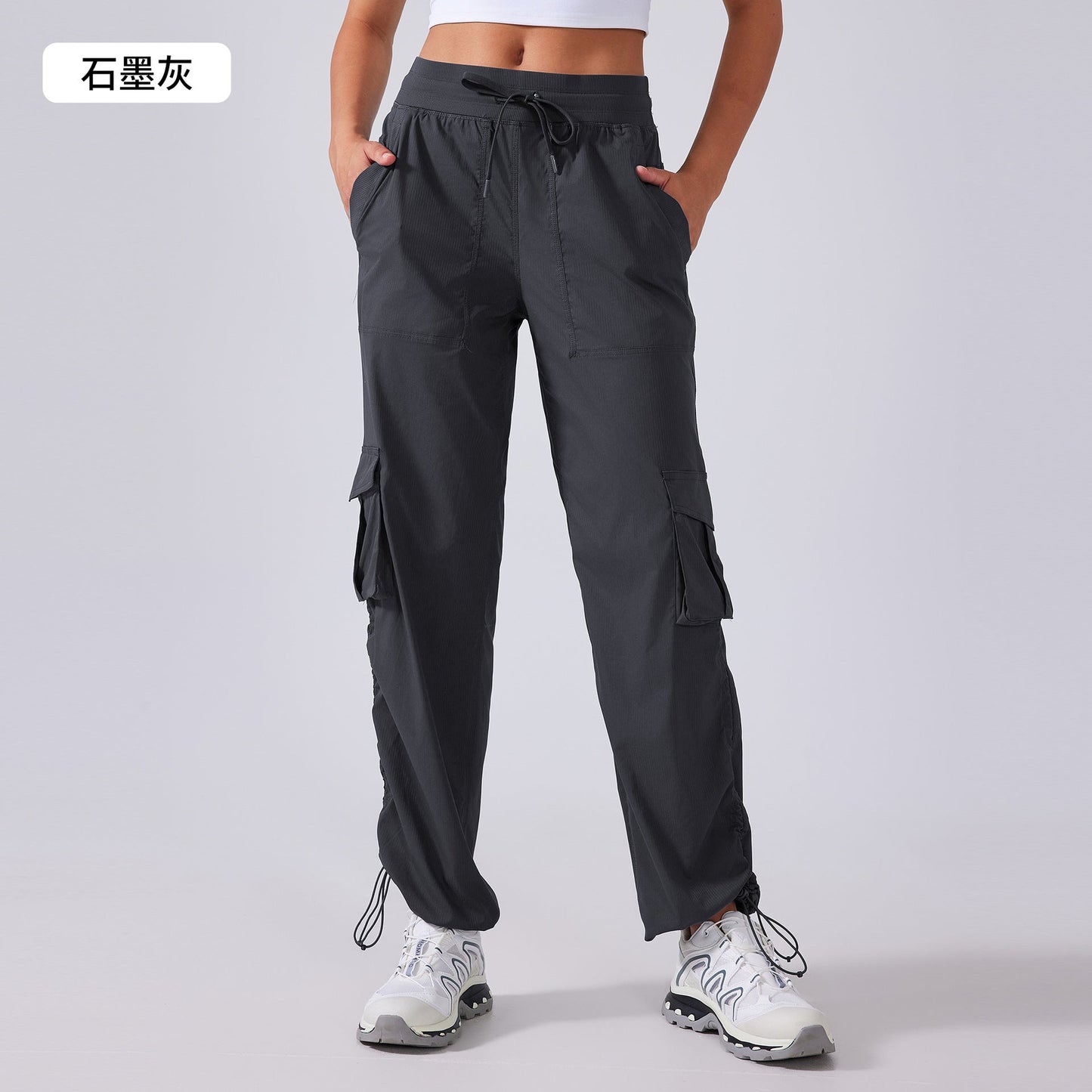 Women's new Joker running lightweight quick-drying multi-pocket wide-leg overalls