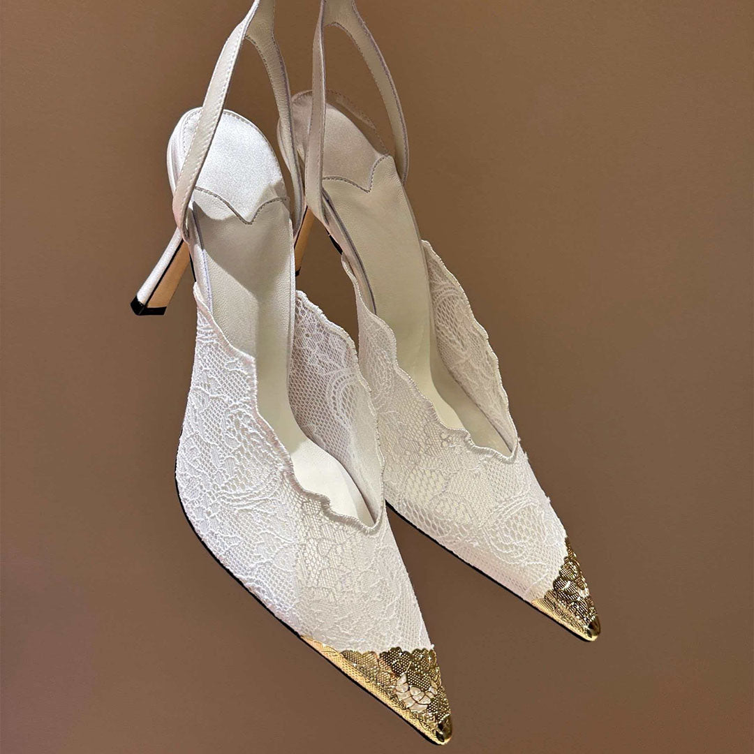 2026 women's new pointed lace high heels With shoe box