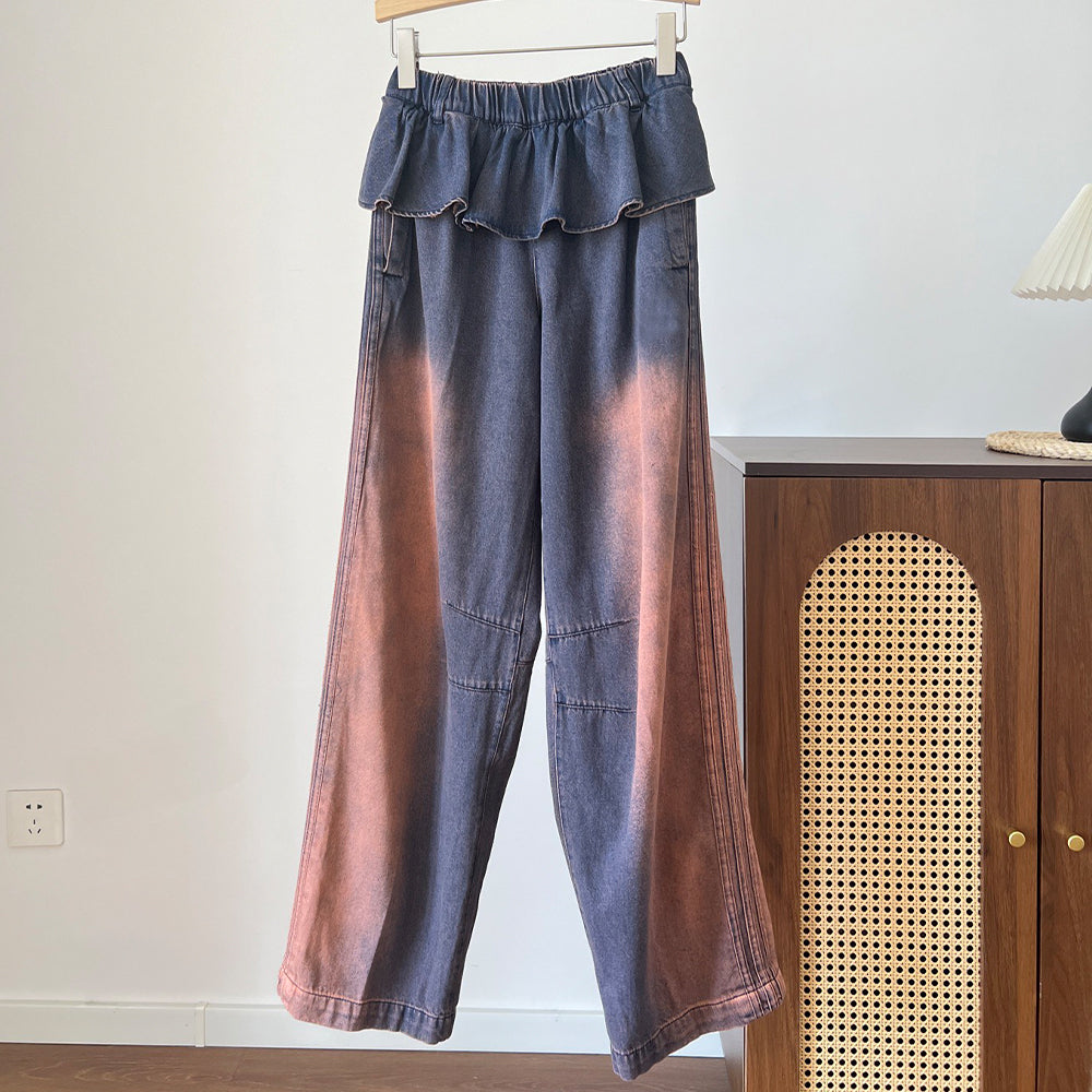 Women's new stitching lotus leaf skirt design jeans