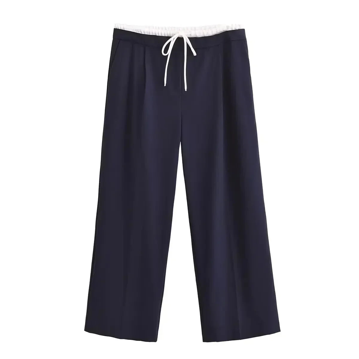 Women's 2024 New Fashion Double Layer Waist Lace up Design Casual Versatile Wide Leg Pants Retro Side Zipper Women's Pants
