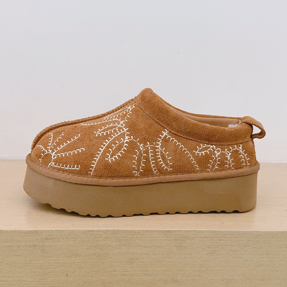 Women's new embroidered snow boots with shallow mouth and thick platform