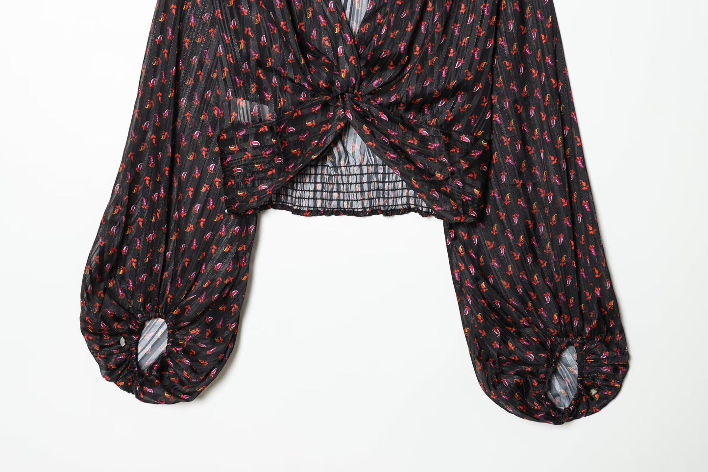 Women's knot decoration V-neck printed top