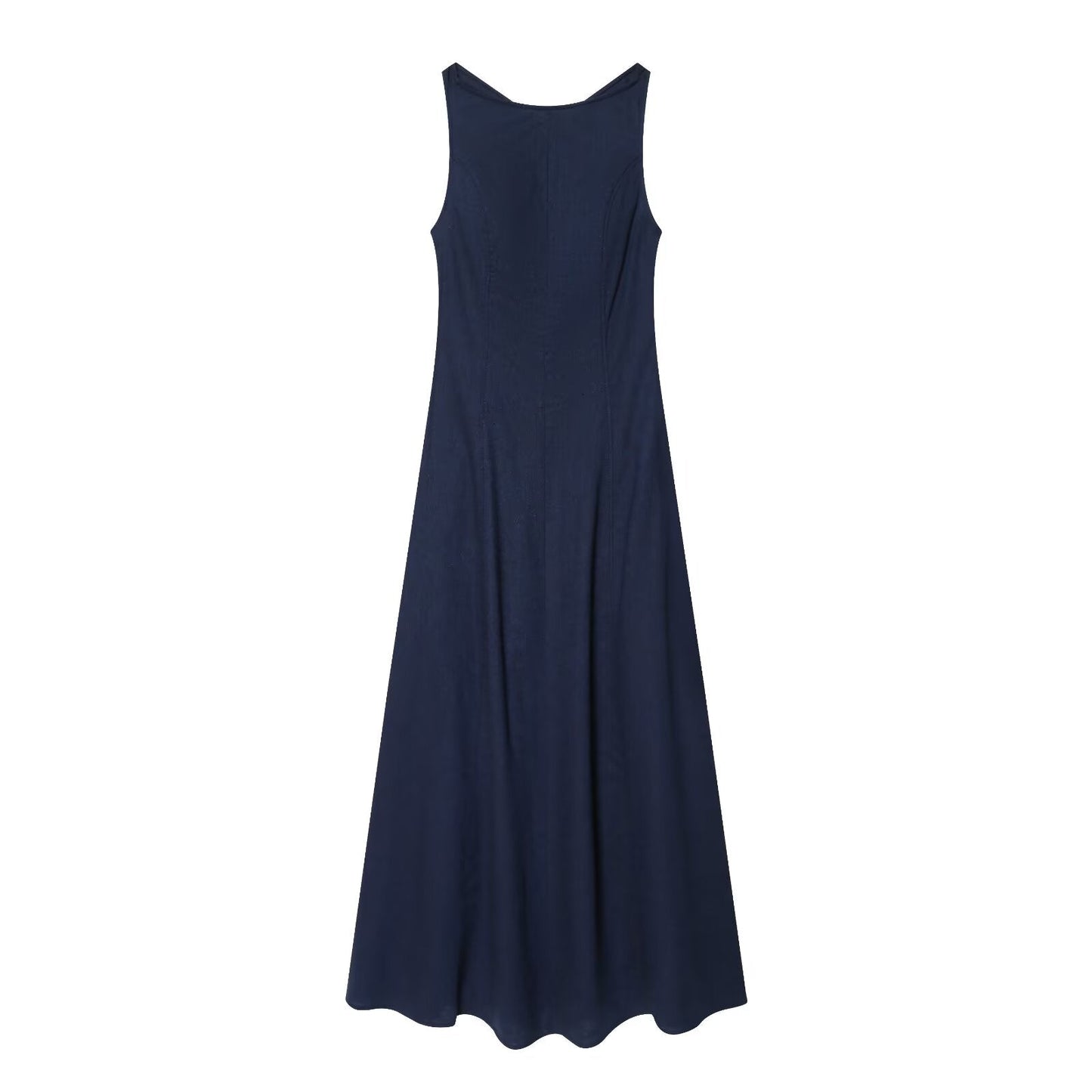 Women's backless linen blended MIDI dress