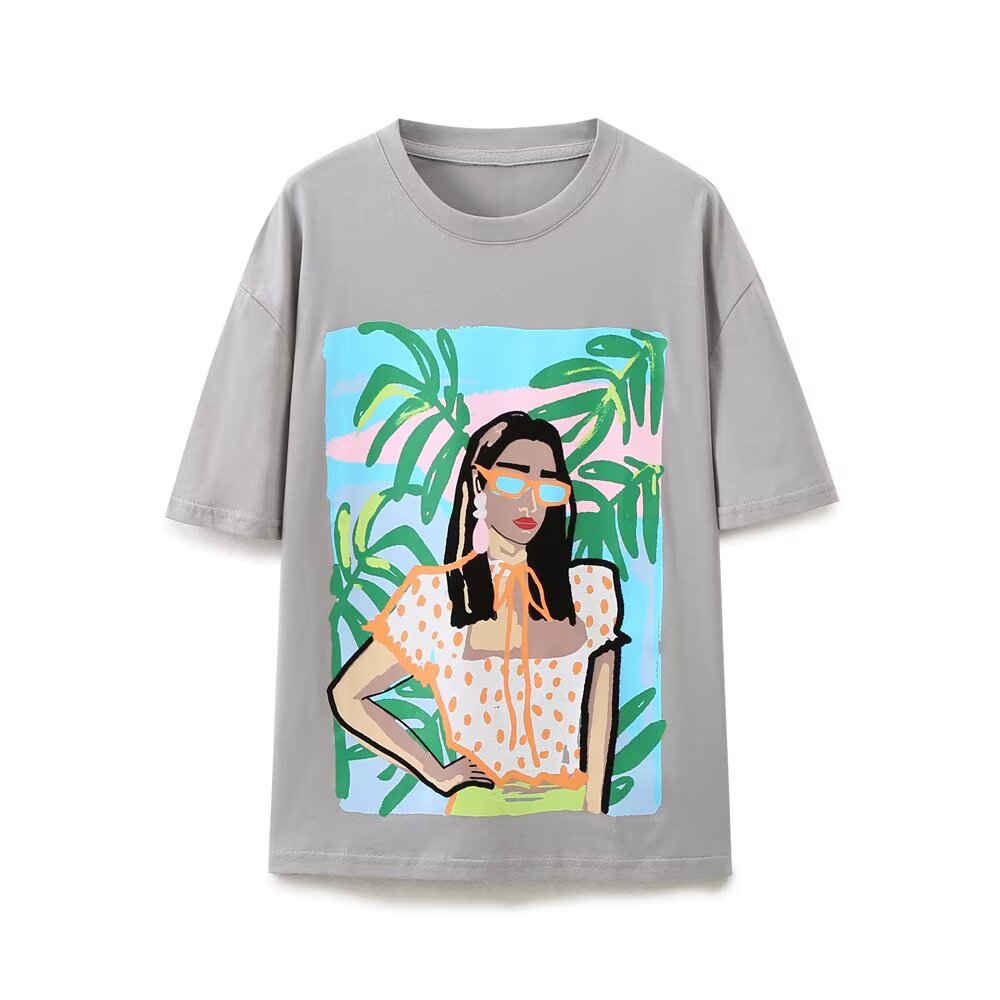 Letter printed T-shirt women's short sleeved O-neck loose T-shirt 2026 summer casual T-shirt