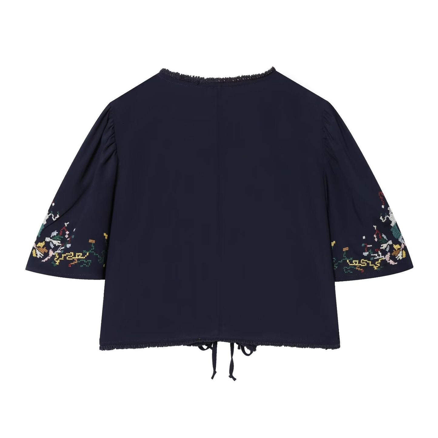 Women's floral embroidery short V-neck top