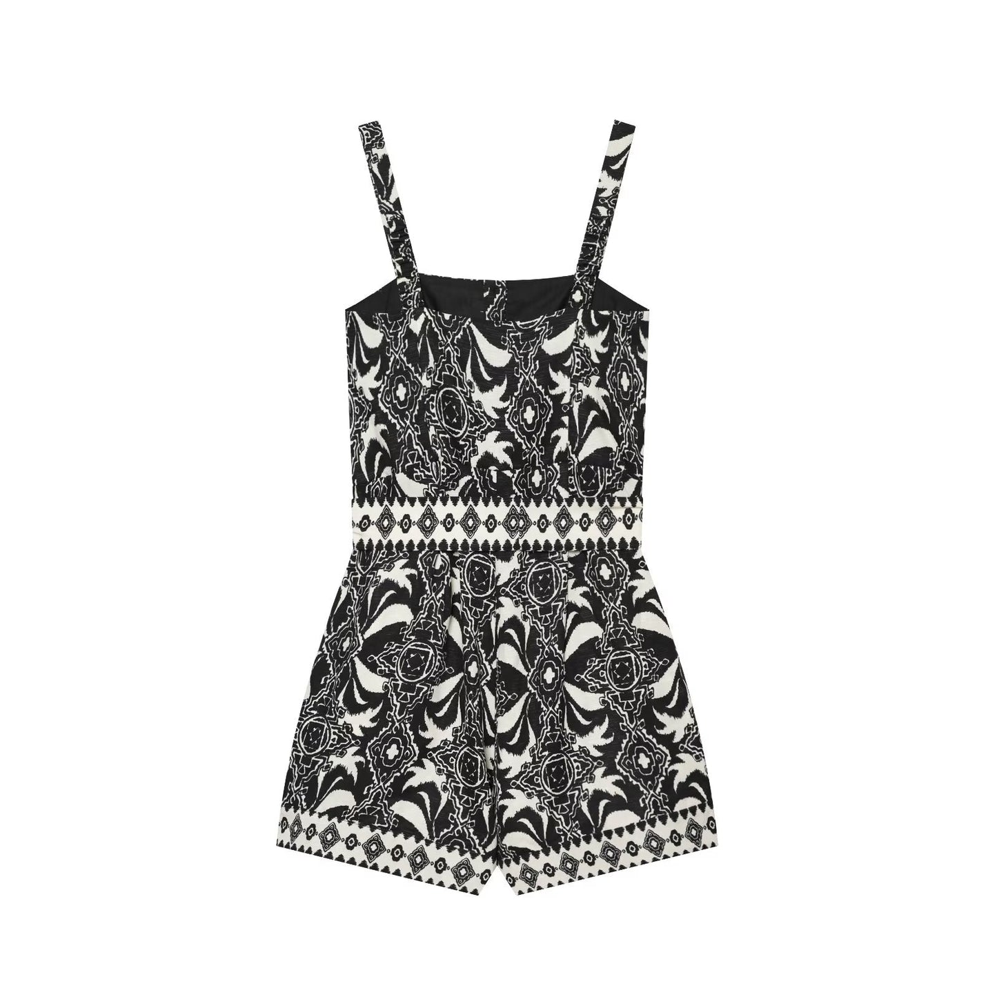 Women's with Belt vacation style printed jumpsuit shorts