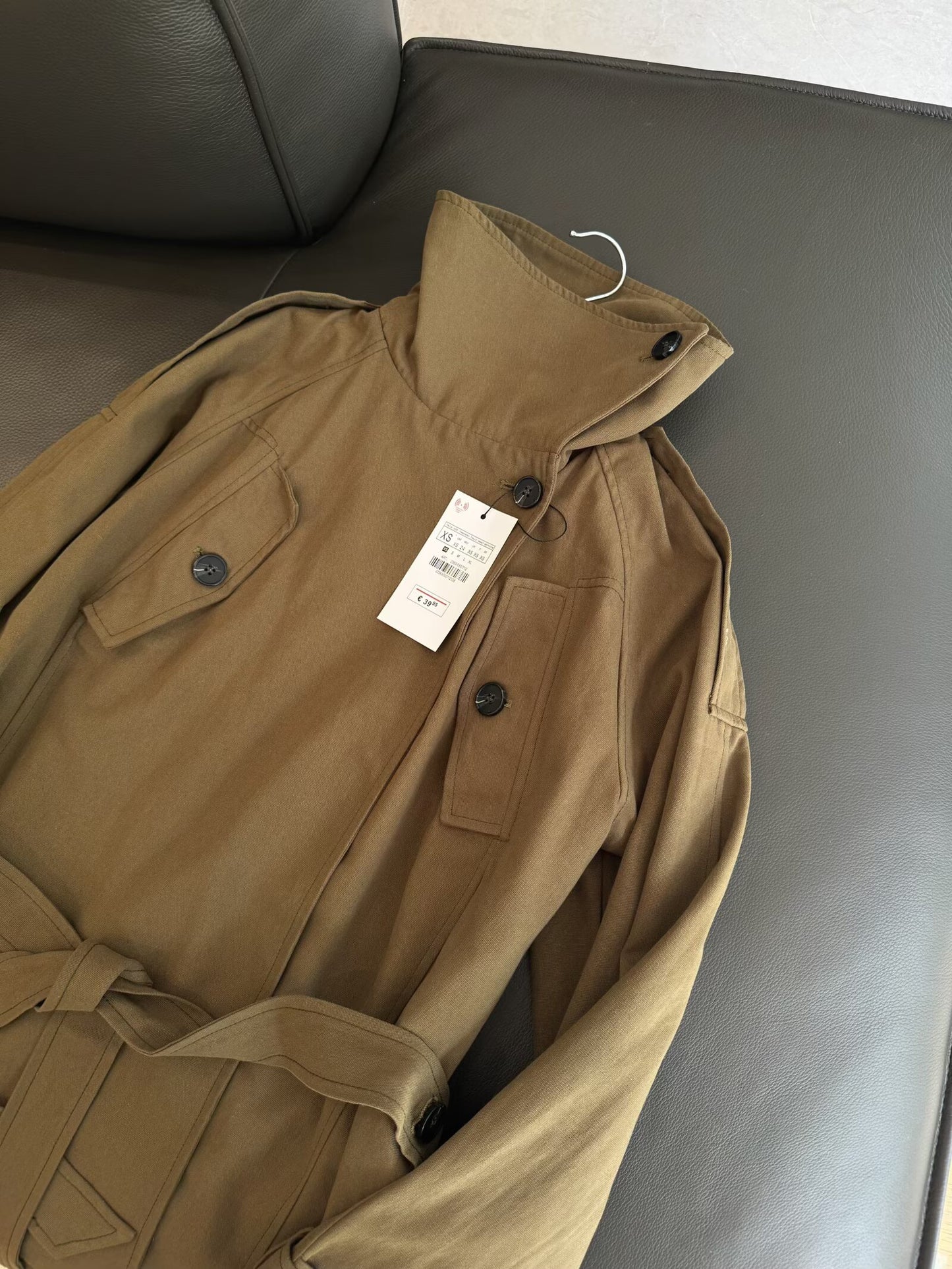 Women's With Belt loose short cotton windbreaker Coat