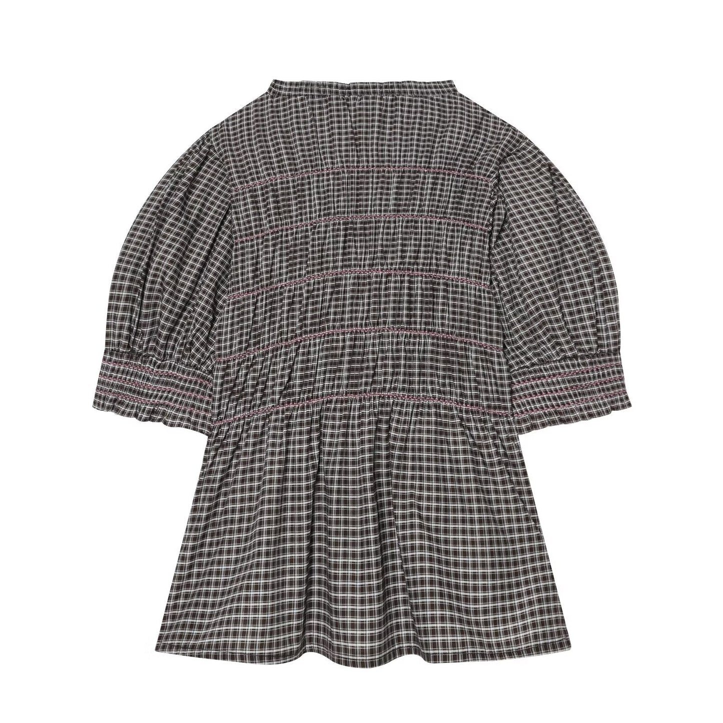 Women's short pleated plaid shirt