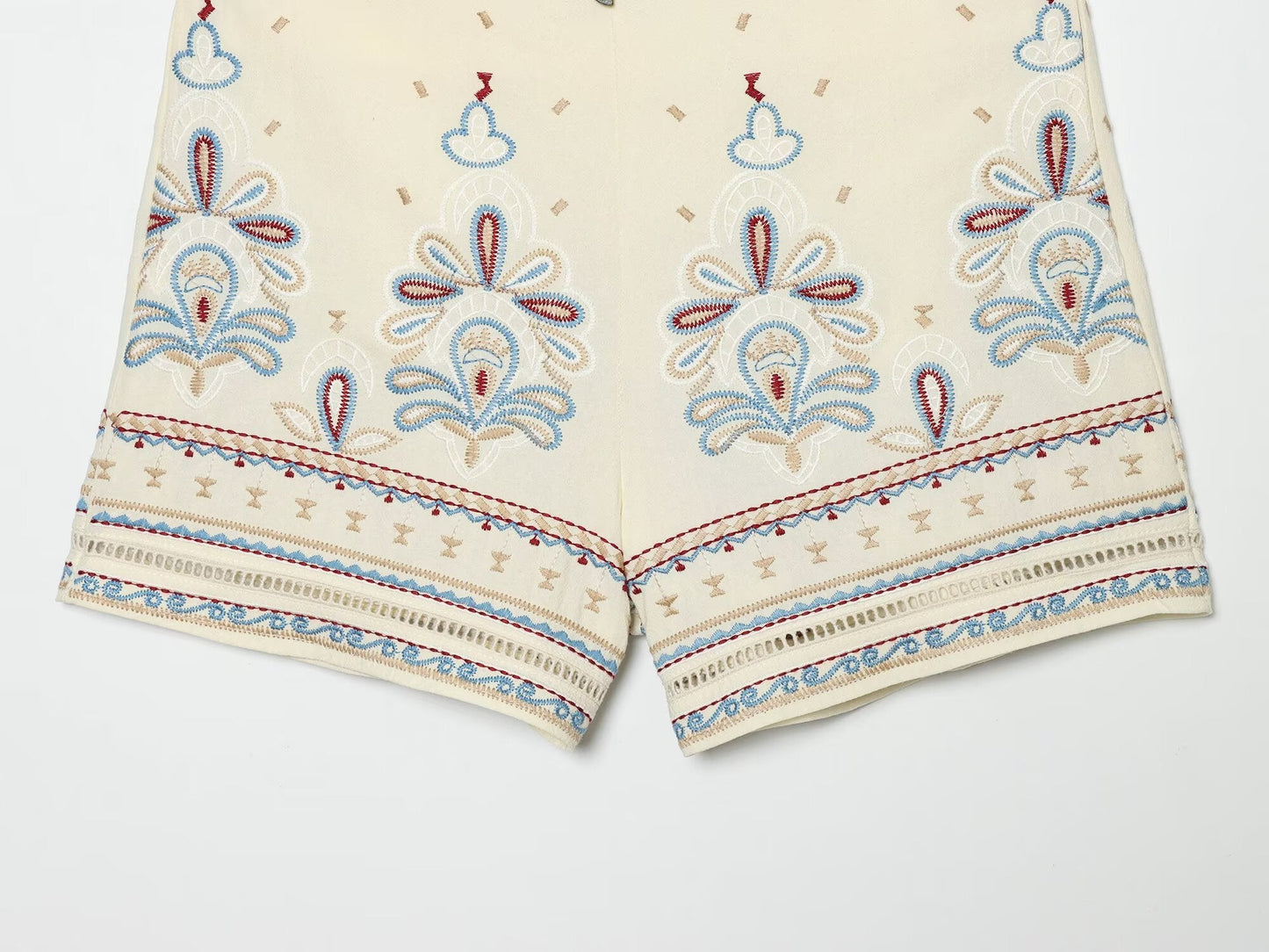 suit Women's 2 pieces linen blend embroidered top+Shorts
