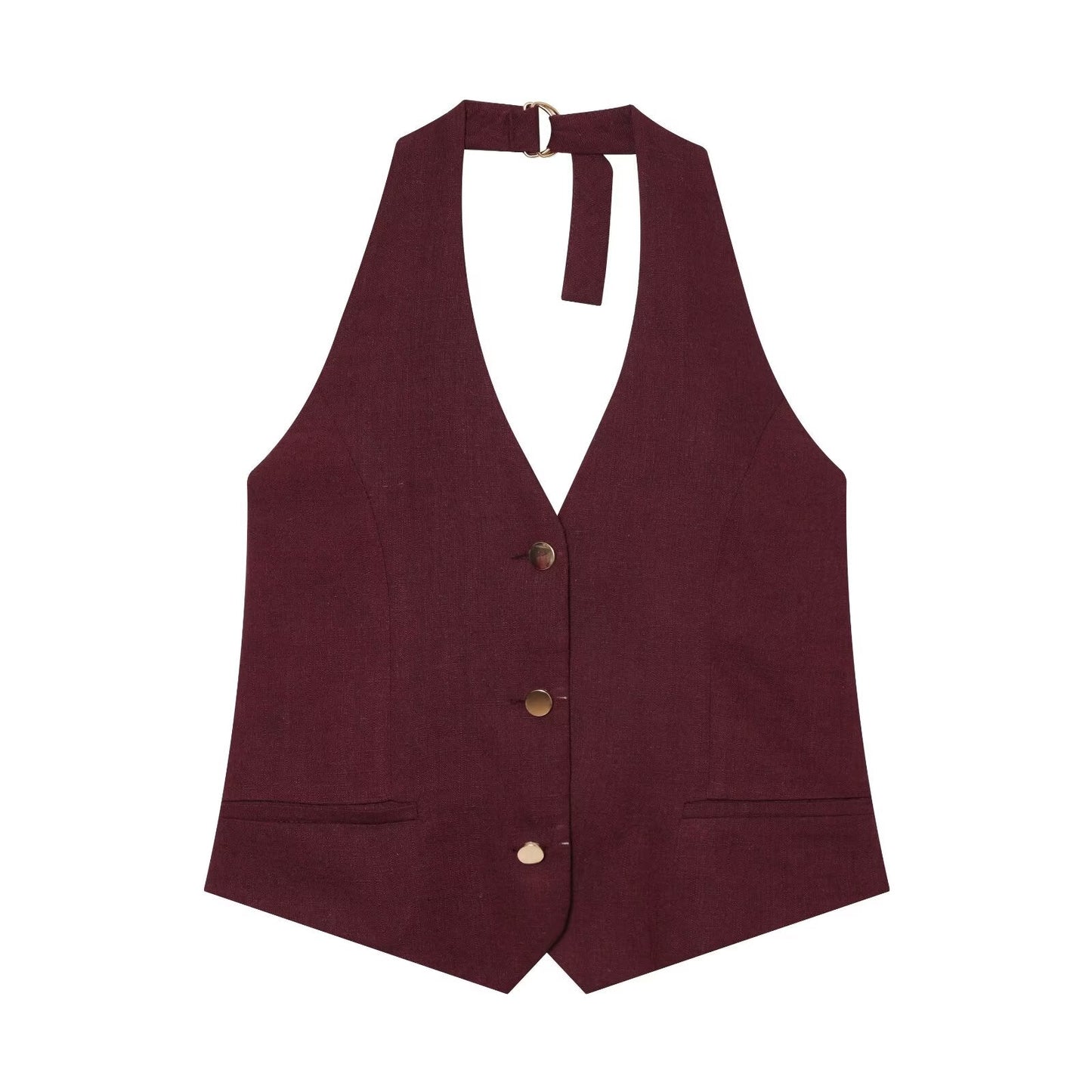 suit Women's 2 pieces linen blended halter neck vest+Shorts