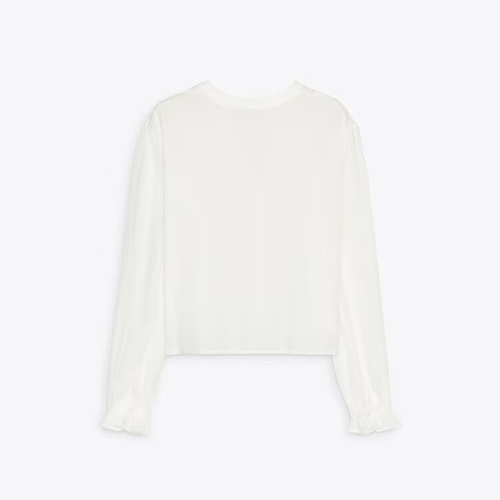 Women's V-neck pleated embroidered shirt
