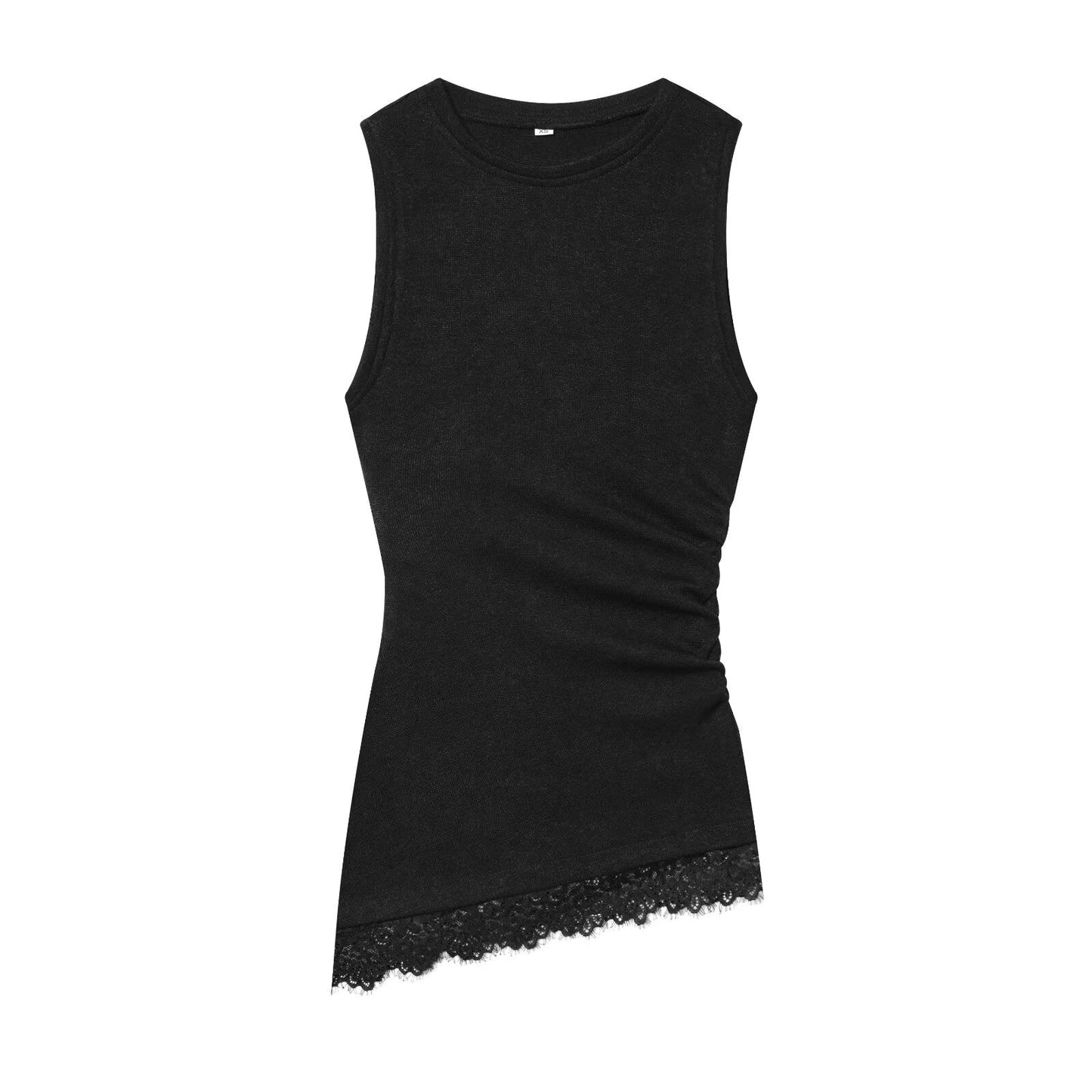Women's pleated lace asymmetrical top