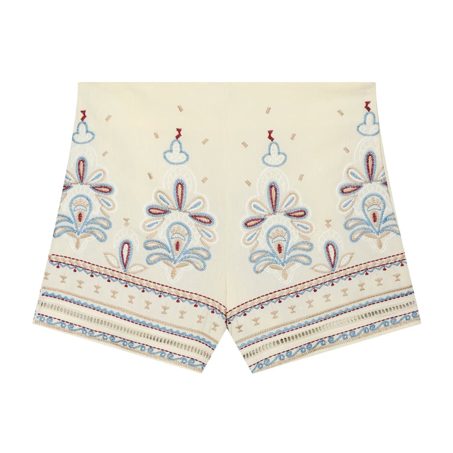suit Women's 2 pieces linen blend embroidered top+Shorts