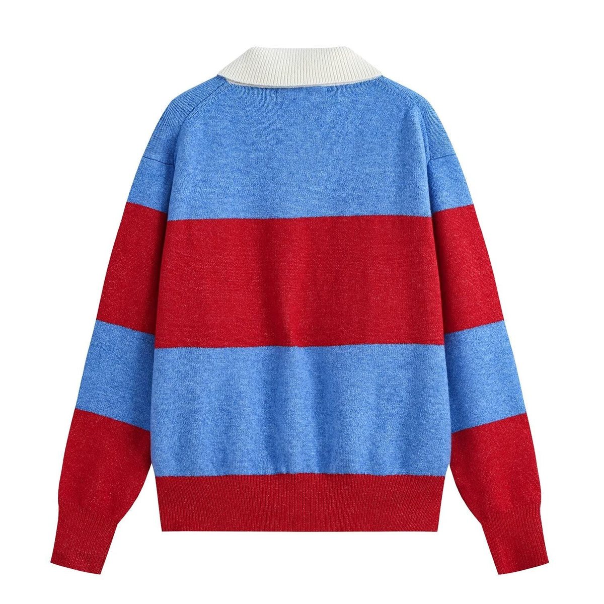 Women's polo shirt collar striped knit sweater