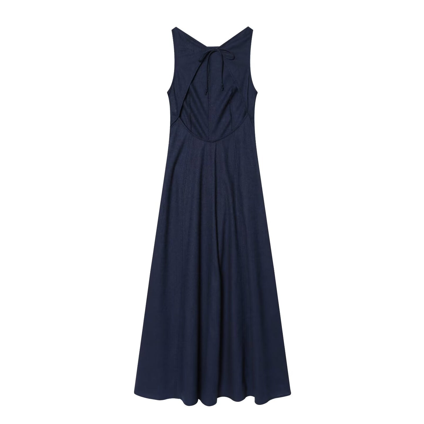 Women's backless linen blended MIDI dress