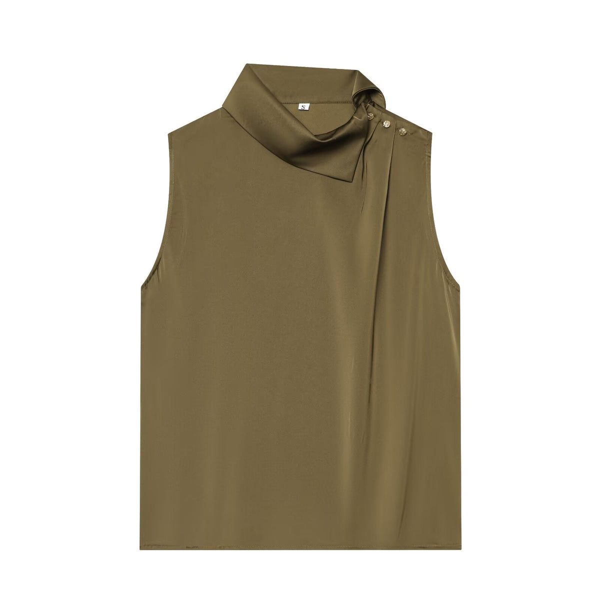 Women's shoulder button decoration satin textured top