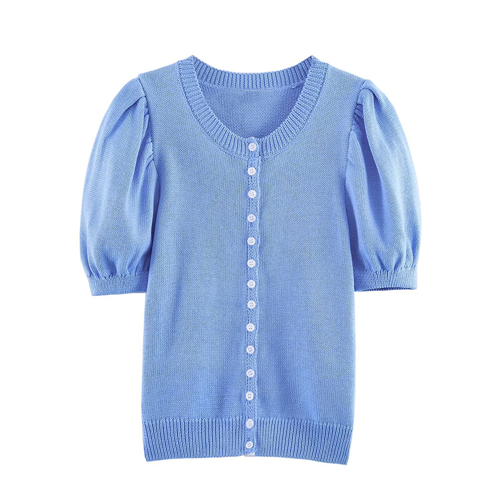 Women's O Neck bubble short sleeved knitted Coat