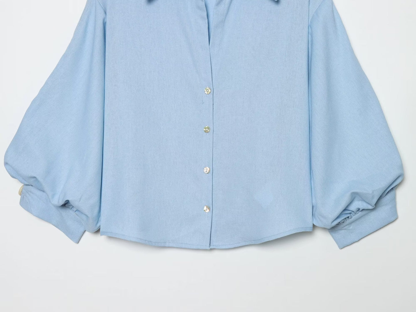 Women's linen blended bubble sleeve shirt