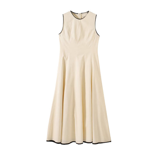 Women's new fashion contrasting edge vest style MIDI dress