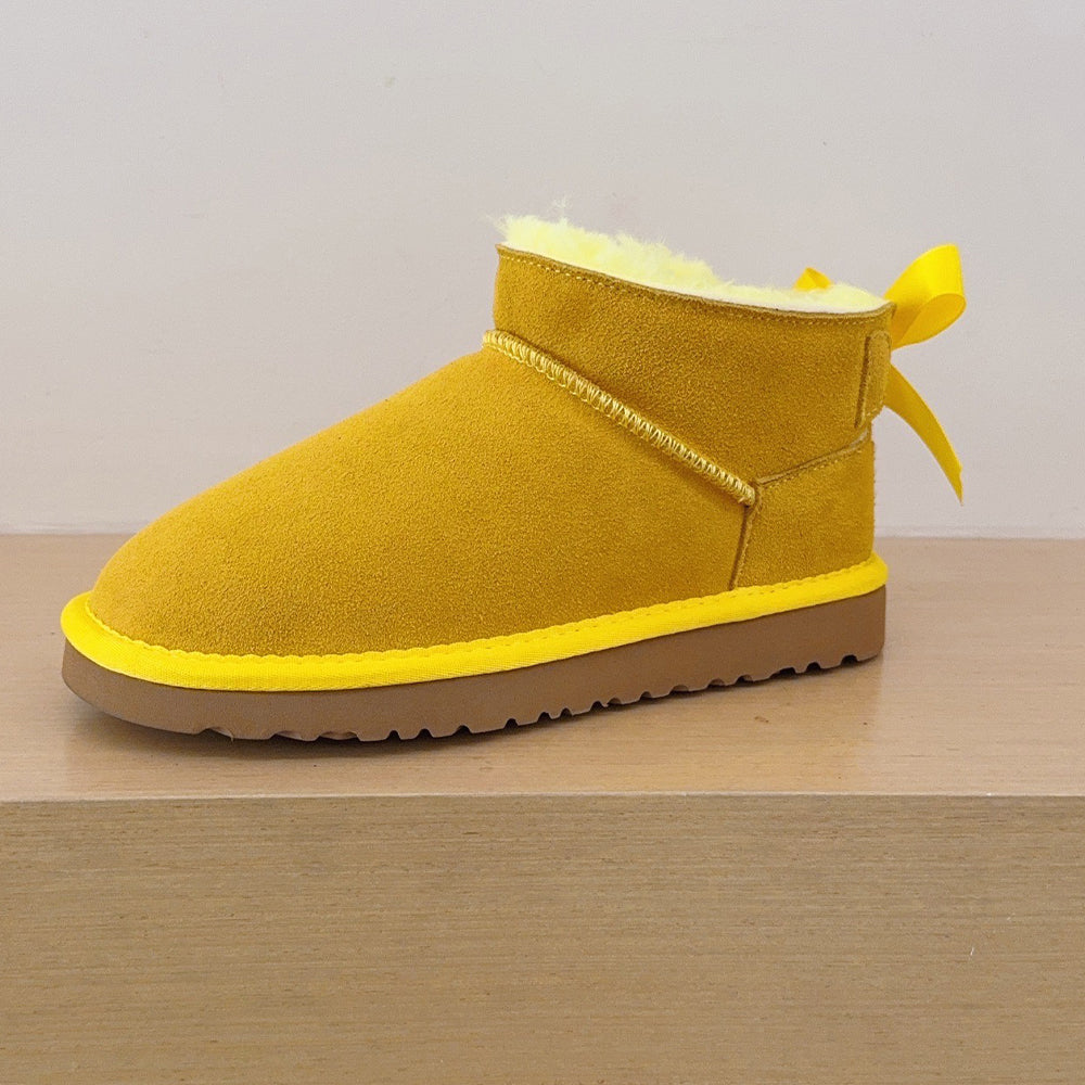 Women's new Joker Ribbon Bow Design Short Snow Boots