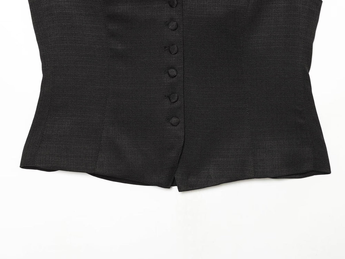 suit Women's 2 pieces button decoration slim black vest+culottes