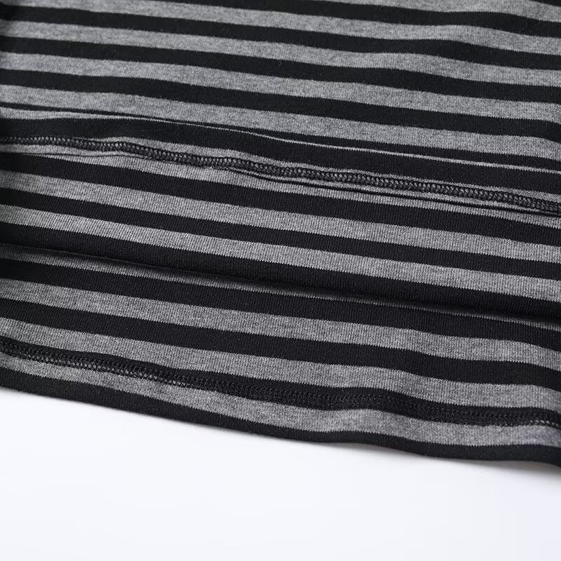 Women's base flat neck striped long sleeved T-shirt