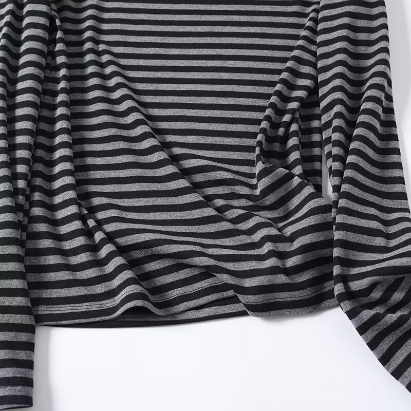 Women's base flat neck striped long sleeved T-shirt