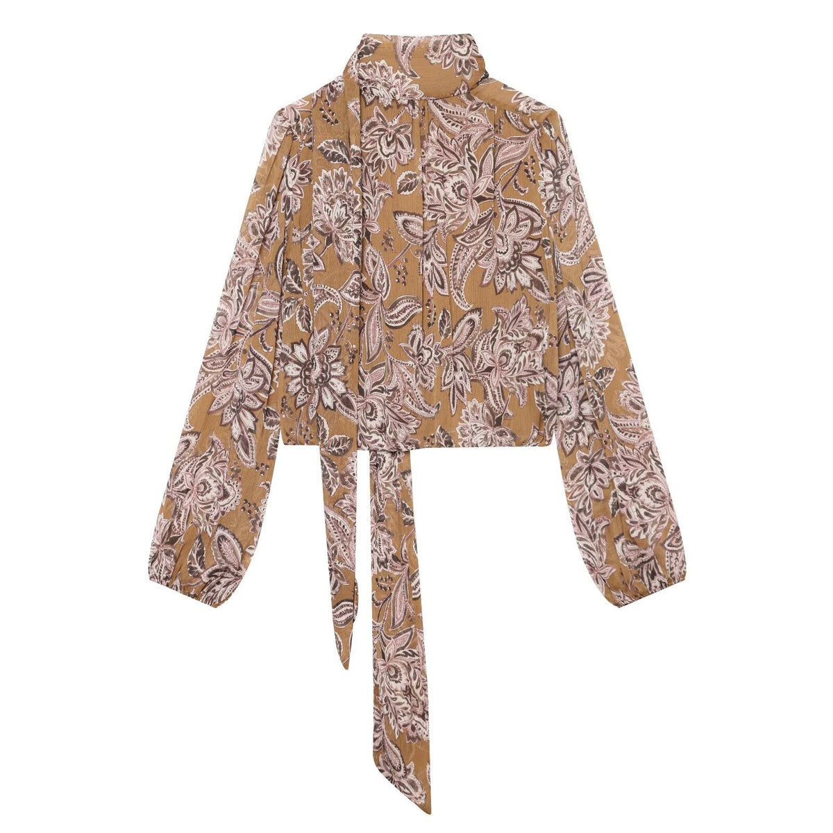 Women's ribbon decoration retro printed chiffon top
