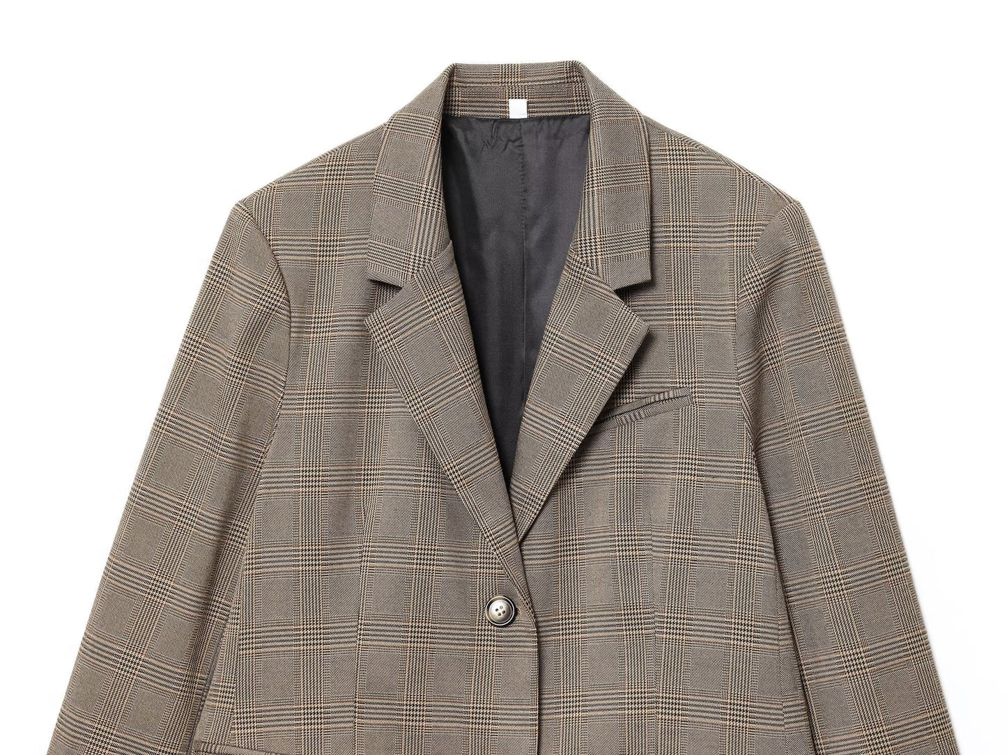 Women's new fashion loose single breasted linen blended plaid suit jacket
