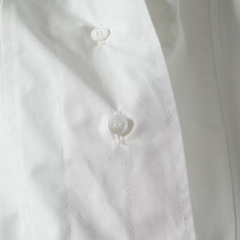 Women's high neck nine quarter sleeve button up shirt