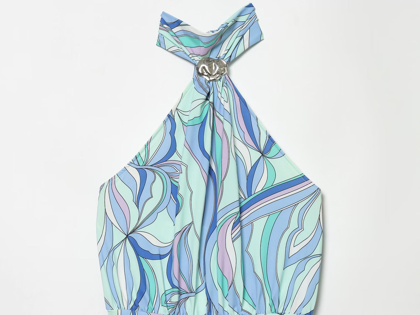 Women's backless printed halter neck dress