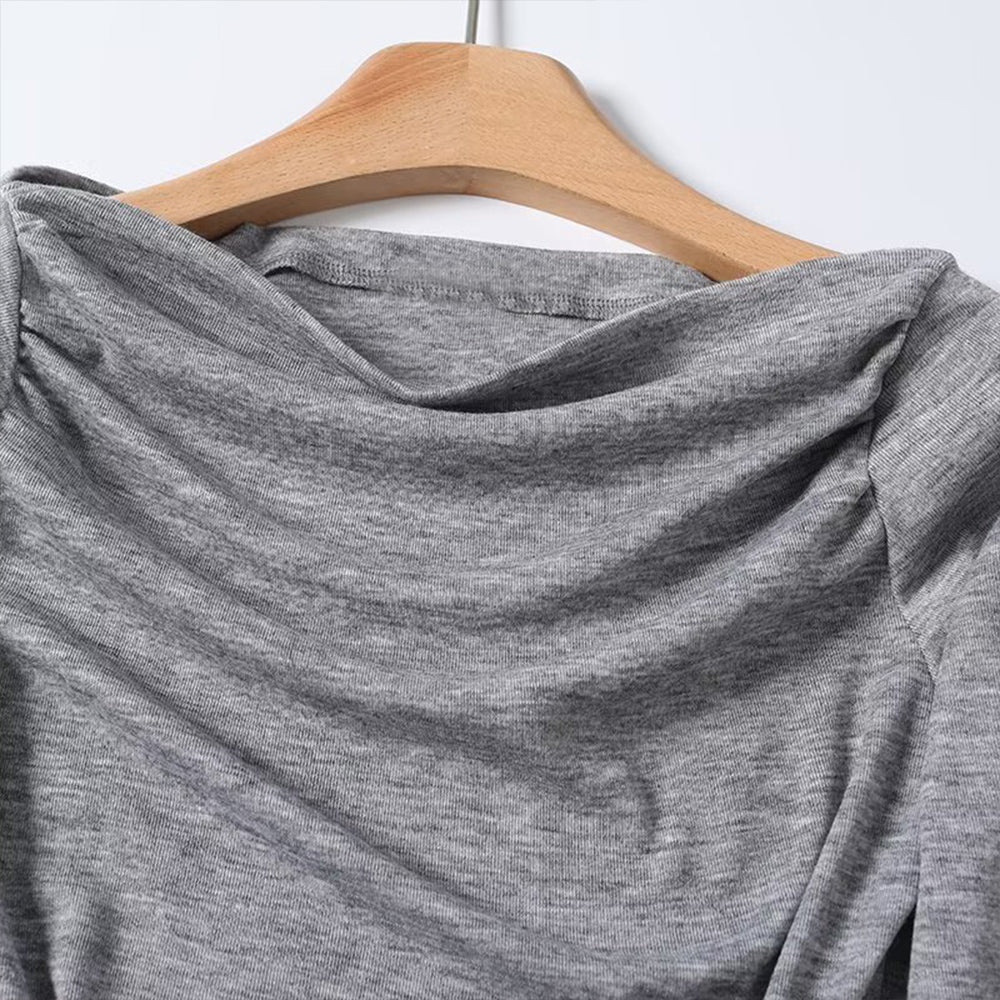 Women's pleated collar long sleeved knitted T-shirt
