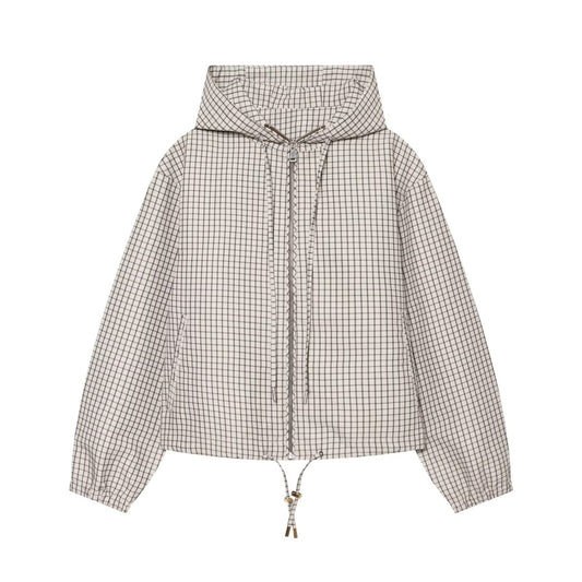Women's casual plaid hooded jacket Coat