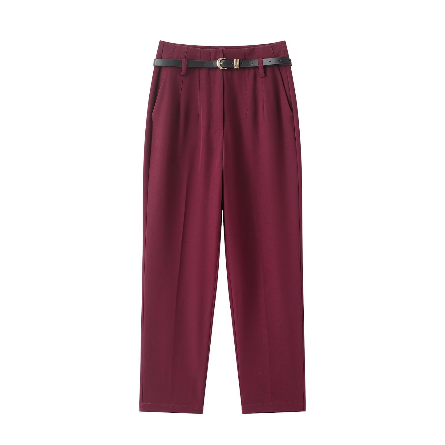 Women's With Belt casual straight high waisted pants