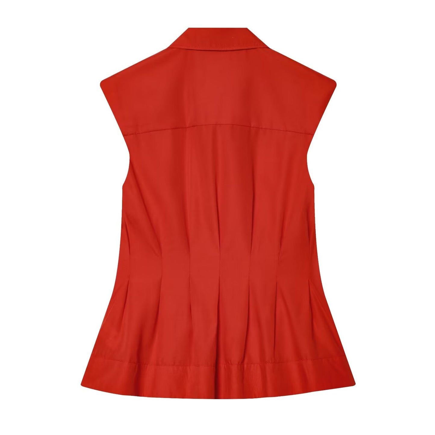 Women's sleeveless pleated button up shirt