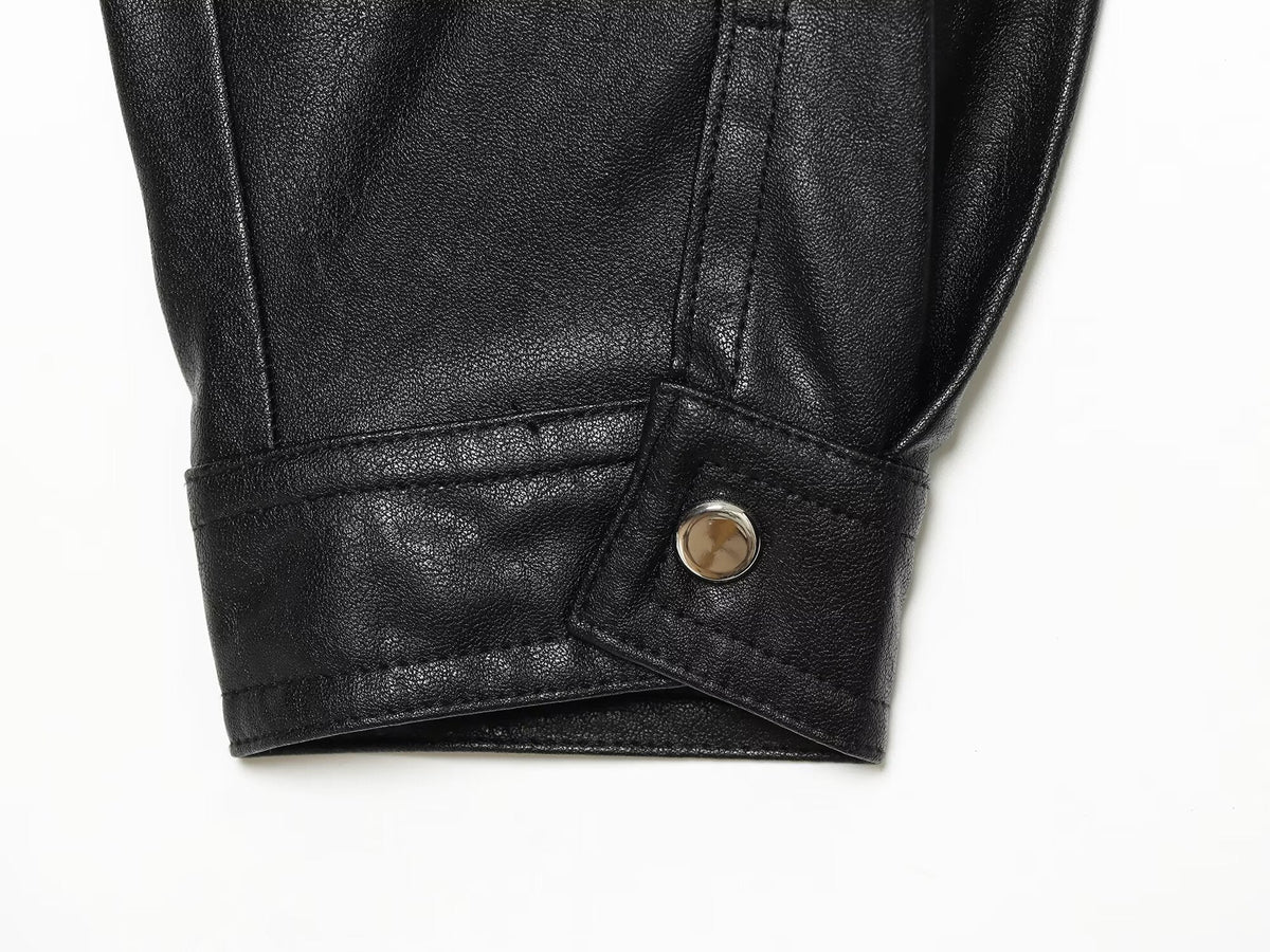 Women's Leather Effect Puff Sleeve Pilot Jacket Coat