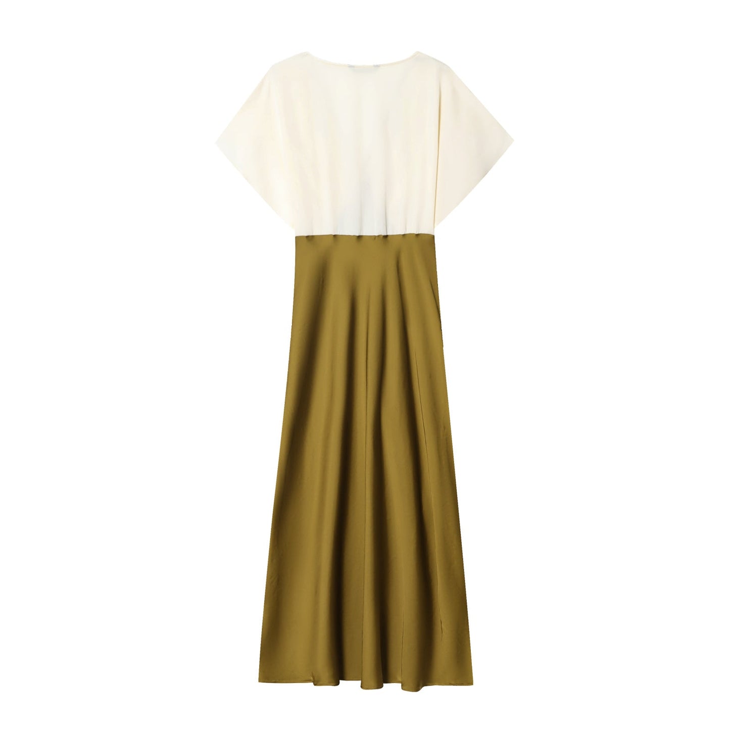 Women's new fashion contrasting lace V-neck satin texture MIDI dress