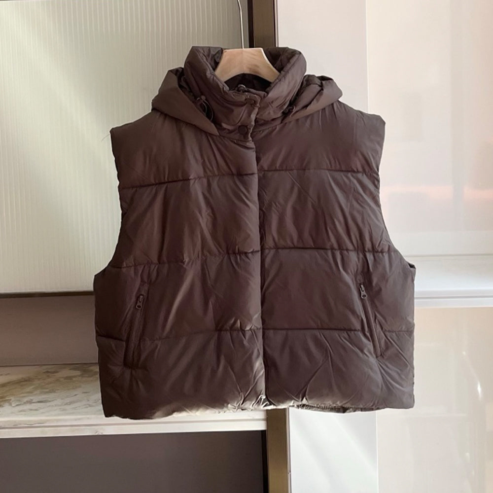 Women's new stand-up collar short hooded vest