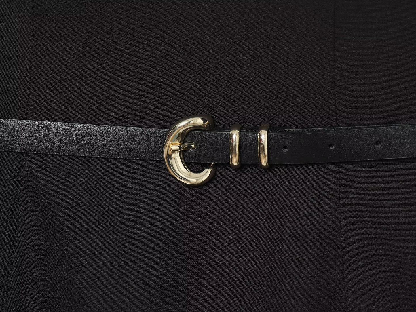 Women's With Belt Black Mini Dress