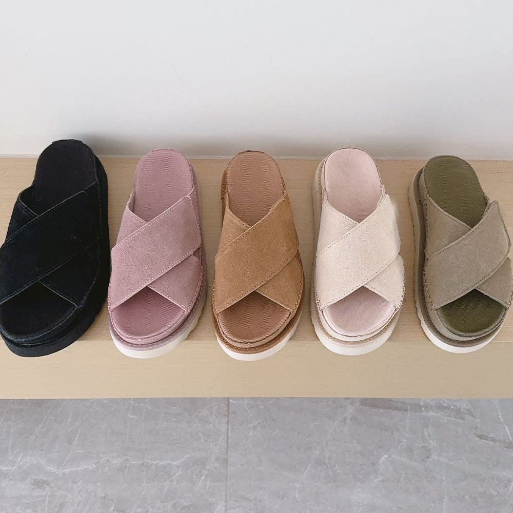 Women's 2026 new cross hook and loop platform slippers