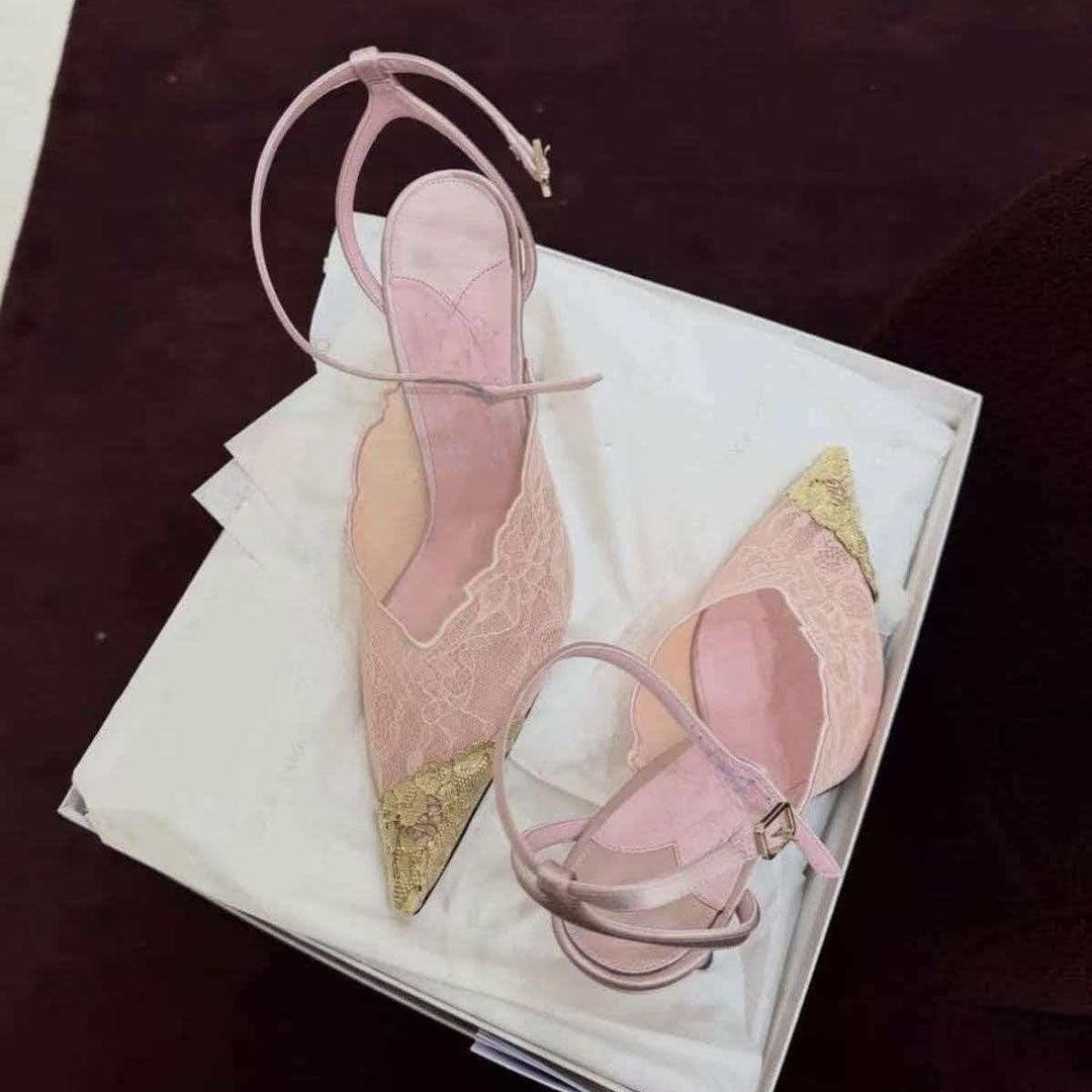 2026 women's new pointed lace high heels With shoe box