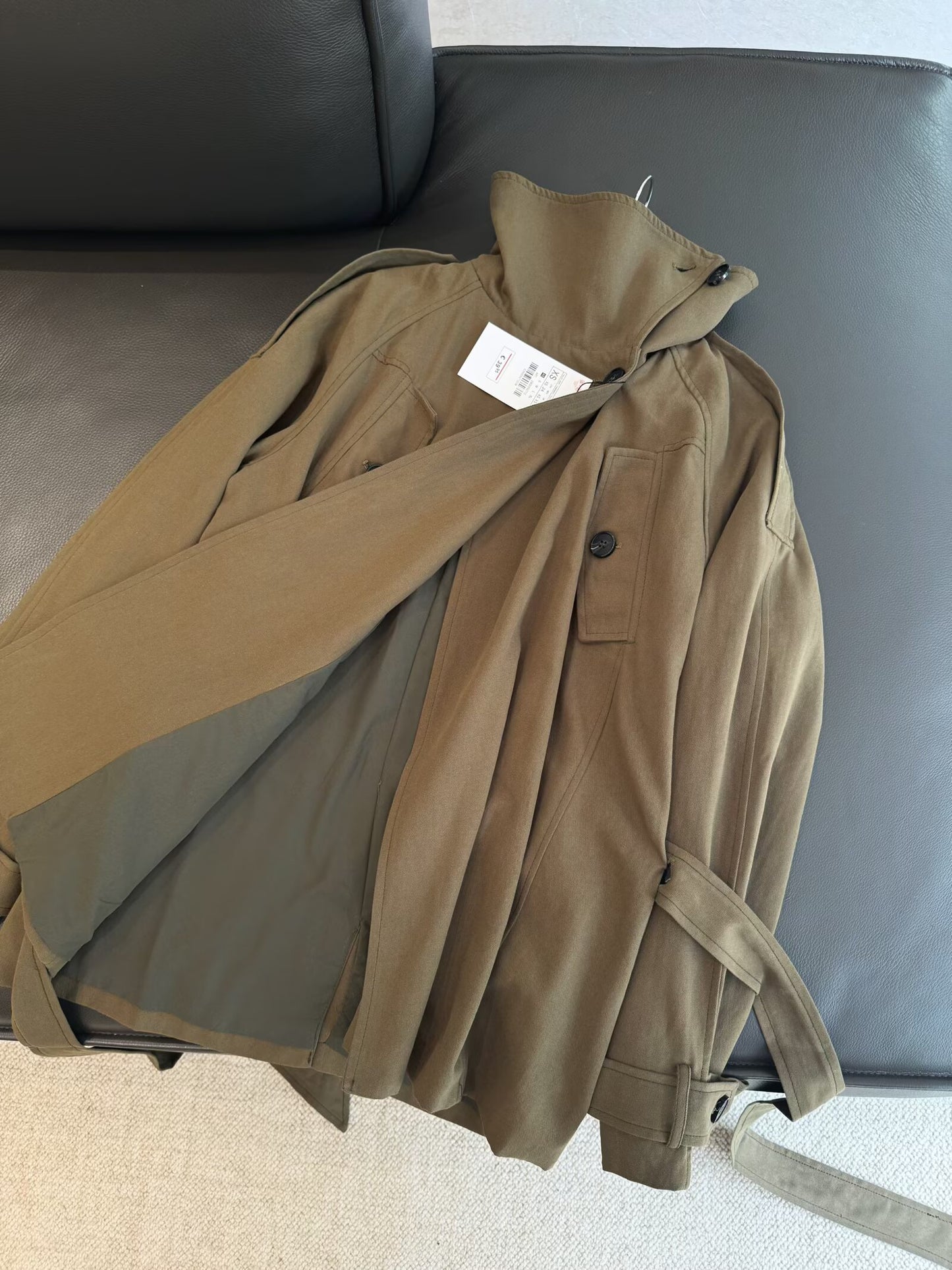 Women's With Belt loose short cotton windbreaker Coat