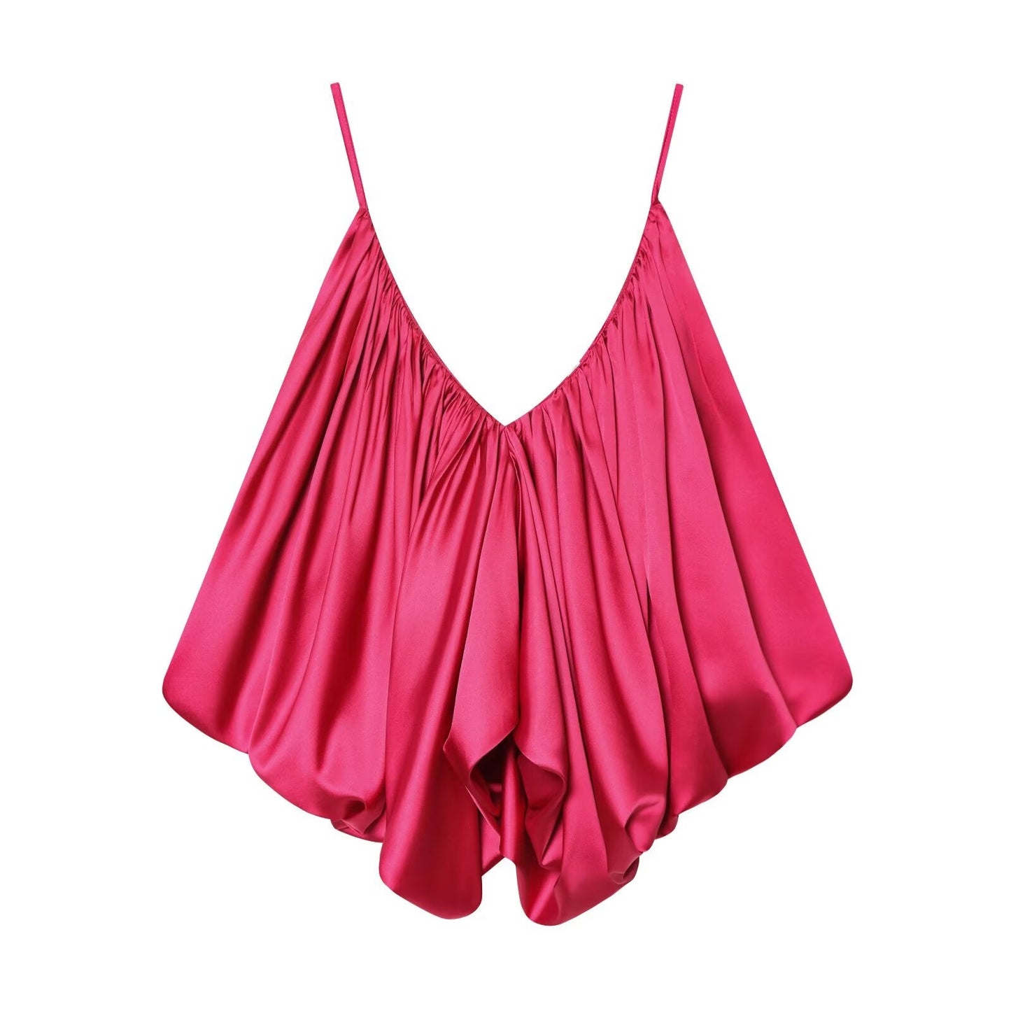Women's satin textured pleated suspender top