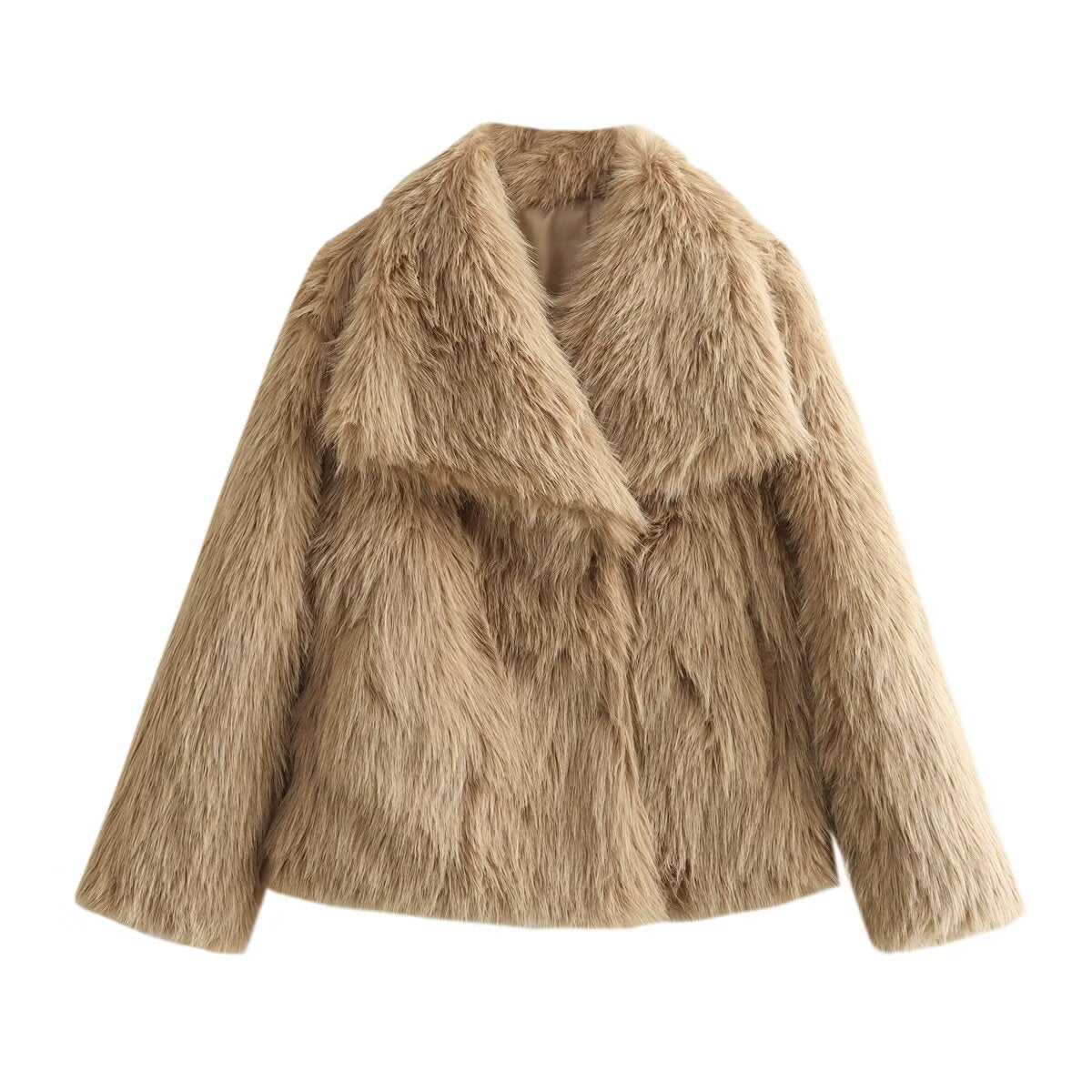 Women 2025 New Faux fur coat with large lapel